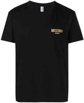 Moschino Zwart Logo Gouden T-Shirt Moschino , Black , Heren - 2Xl,Xl,L,M,S