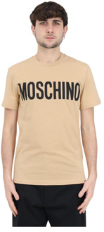 Moschino Zwart Logo Print Beige T-shirt Moschino , Beige , Heren - Xl,L,M,S