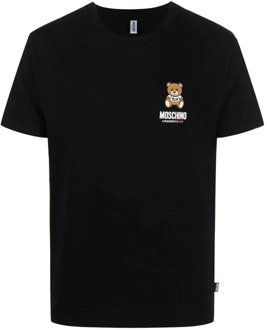 Moschino Zwart Stretch Katoenen Logo T-Shirt Moschino , Black , Heren - 2Xl,L,M