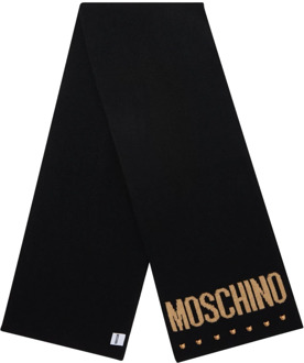 Moschino Zwart Wollen Sjaal met Geborduurd Logo Moschino , Black , Unisex - ONE Size