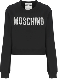 Moschino Zwarte Katoenen Sweatshirt met Strass Logo Moschino , Black , Dames - S,Xs