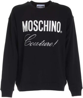 Moschino Zwarte Kristal Logo Sweatshirt Moschino , Black , Heren