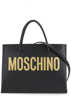 Moschino Zwarte Leren Handtas met Handvatten en Schouderriem Moschino , Black , Dames - ONE Size