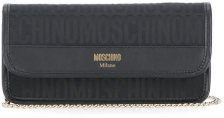 Moschino Zwarte Leren Schoudertas met Logo Patroon Moschino , Black , Dames - ONE Size