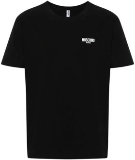 Moschino Zwarte Logo Print T-shirts en Polos Moschino , Black , Heren - M,S