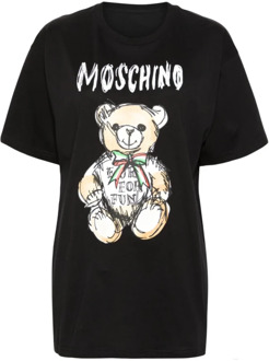 Moschino Zwarte Logo Print Teddy Bear T-shirts en Polos Moschino , Black , Dames - S