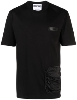 Moschino Zwarte Ribgebreide Logo T-shirts en Polos Moschino , Black , Heren - M,S