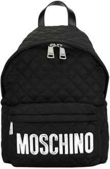 Moschino Zwarte rugzak met dubbele ritssluiting en logo plaatje Moschino , Black , Heren - ONE Size