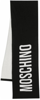 Moschino Zwarte Sjaal met Bicolor Design en Logo Moschino , Black , Heren - ONE Size