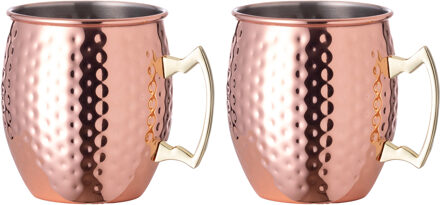 Moscow Mule glas/beker - 2x - RVS metaal - koperkleurig - 500 ml - luxe cocktailglazen