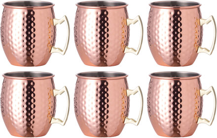 Moscow Mule glas/beker - 6x - RVS metaal - koperkleurig - 500 ml - luxe cocktailglazen