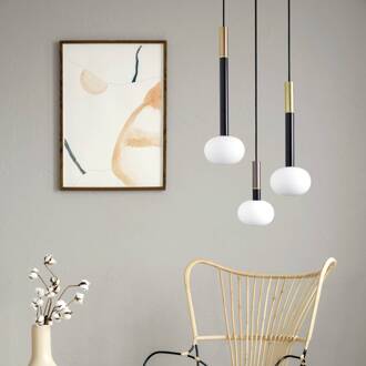 Mose hanglamp, goud/brons/koper, 3-lamps, rond, glas wit, zwart, goud, brons, koper