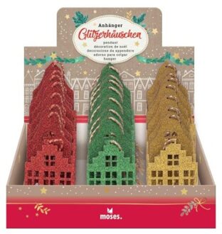 Moses Kerst hanger glitter huis 6 assorti