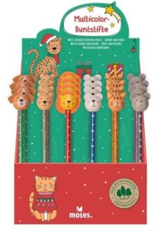 Moses Kerst multi color potloden met topper