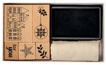 Moses Kerst textiel stempelset hout 9-delig