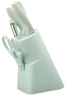 Mosodo 6Pcs Keukenmes Set Rvs Messen Blok Set Koksmes Keuken Scharen Dunschiller Bestek Set Gebruiksvoorwerp Gadget gereedschap groen