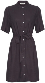 Moss Copenhagen Pennie ginia jurk midi donkergrijs strikceintuur - maat M Blauw