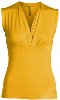 Mosterd mouwloze faux overslagtop - maat Mosterdgeel