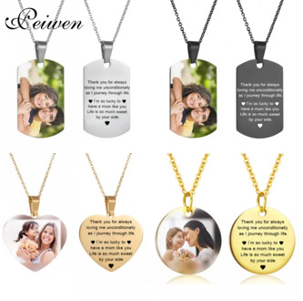 Mothers Day Heart Shape Round Necklace Personalized Nameplate Custom Name Photo Gold Chain Necklace Women Men Customized Jewelry