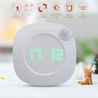 Motion Sensor Nacht Licht Met Klok Batterij Power PIR Sensor Twee Verlichting Kleur Verstelbare Helderheid Magneet Night Lamp