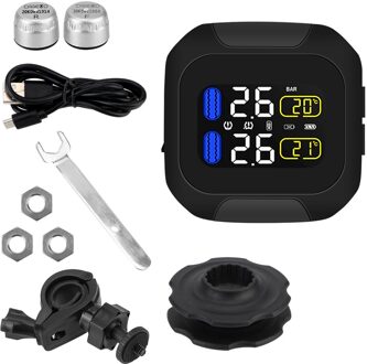 Motor Bandenspanningscontrolesysteem Lcd Display Motorfiets Tpms Tyre Temperatuur Alarm 2 Externe Interne Th/Wi Sensoren extern zilver