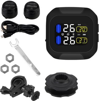 Motor Bandenspanningscontrolesysteem Lcd Display Motorfiets Tpms Tyre Temperatuur Alarm 2 Externe Interne Th/Wi Sensoren extern zwart
