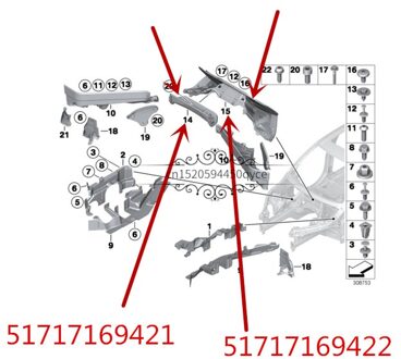 Motor isolatie board X5 E70 4.8I E71b mwX6 40IX M50DX 50I Cabine firewall bevestigingsbeugel Bovenste isolatie board 51717169421