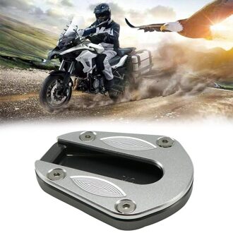 Motorcycle Cnc Aluminium Kickstand Voet Side Stand Extension Pad Voor Benelli TRK502 TRK502X grijs en zilver