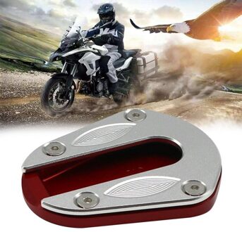 Motorcycle Cnc Aluminium Kickstand Voet Side Stand Extension Pad Voor Benelli TRK502 TRK502X rood en zilver