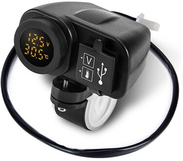 Motorcycle Dual Usb Charger 12V 4.2A Moto 2.1A + 2.1A 12V Naar 5V 15W Usb lader Met Led Display Sockets Aan-uit Schakelaar geel