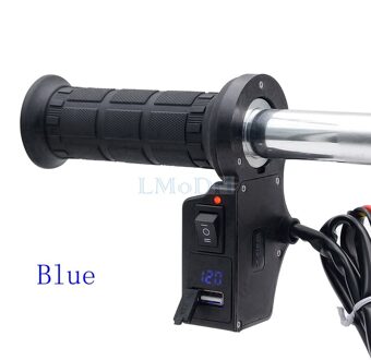 Motorcycle Verwarmde Grips 7/8 "Stuur Electirc Verwarming Hand Grip Verstelbare Usb Charger Voltmeter 2 Kleur Kiezen Lmodri blauw volt Display
