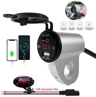 Motorfiets Aluminium Waterdichte Mobiele Telefoon Oplader Digitale Display Voltage 2.4A Auto Usb Met Power Off Schakelaar Accessoires Zilver