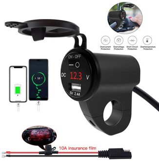 Motorfiets Aluminium Waterdichte Mobiele Telefoon Oplader Digitale Display Voltage 2.4A Auto Usb Met Power Off Schakelaar Accessoires zwart