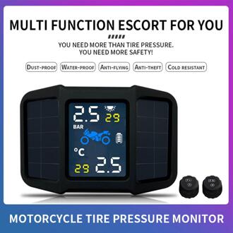 Motorfiets Bandenspanningscontrolesysteem Zonne-energie Tpms Met 2 Externe Sensor Real-Time Display Druk Temperatuur Alarm