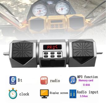 Motorfiets MP3 Bluetooth Speler Waterdichte Stereo Speaker Stuur Fm Radio Met Led Display Zilver
