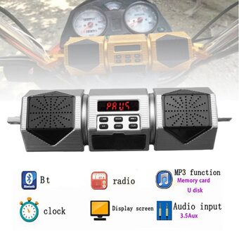 Motorfiets MP3 Bluetooth Speler Waterdichte Stereo Speaker Stuur Fm Radio Met Led Display Zilver