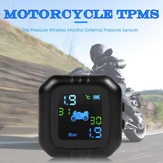 Motorfiets Tpms Lcd Display Moto Real Time Draadloze Bandenspanningscontrolesysteem Bandenspanning Externe Sensoren Waterdichte