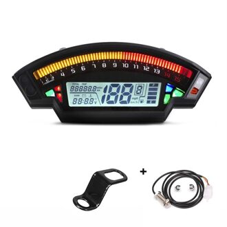 Motorfiets Universele Lcd Digitale Snelheidsmeter 14000 Rpm 6 Gear 199 Km/h Backlight Motorcycle Kilometerstand For1,2,4 Cilinders Meter sensor en haakje