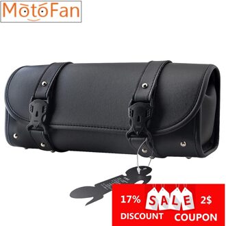 Motorfiets Vorken Sissy Bar Waterdicht Stuur Voor Achter Opslag Tool Pouch Bagage Lederen Zadeltas (Zwart)