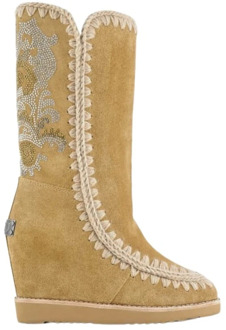 Mou Texan Hotfix Gehaakte Schapenleren Laarzen Mou , Beige , Dames - 35 Eu,41 EU