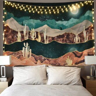 Mountain Moon Tapestry Desert Cactus Starry Night Natuur Landschap Wandtapijten Wall Opknoping Voor Kamer Slaapkamer Hippie Decor 150X100CM