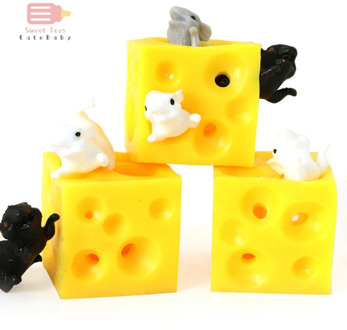 Mouse and Cheese Toy Sloth Hide and Seek Stress Relief Toy 2 Squishable Figures and Cheese Block Stressbusting Fidget Toys