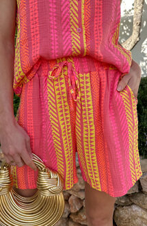 Mousseline Kelim Print Short Neon Geel/Oranje/Roze