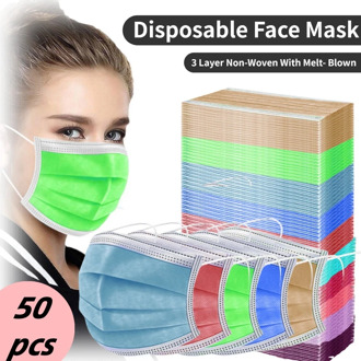 Mouth Masks 3-layer Anti-Dust Disposable Mascarillas 10/50/100Pcs Non Woven Meltblown Cloth Masks Elastic Ear Loop Face Mask
