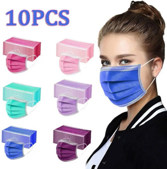 Mouth Masks 3-layer Anti-Dust Disposable Mascarillas 10Pcs Non Woven Meltblown Cloth Masks Elastic Ear Loop colour Face Mask
