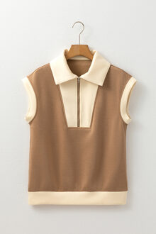 Mouwloos Polo Shirt Met Rits Bruin
