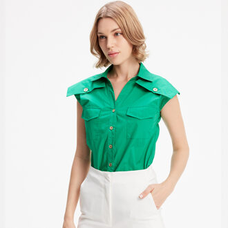 Mouwloos shirt met flappen op schouders Groen - XS