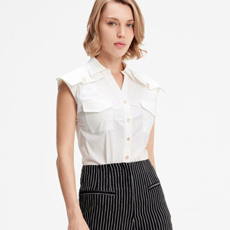 Mouwloos shirt met flappen op schouders Wit - XS
