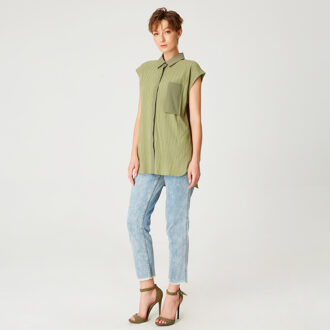 Mouwloos shirt met patch -pocket - maat L Kaki