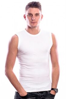 Mouwloos shirt met ronde hals - kleur wit - 100 % katoen - Maat XXL